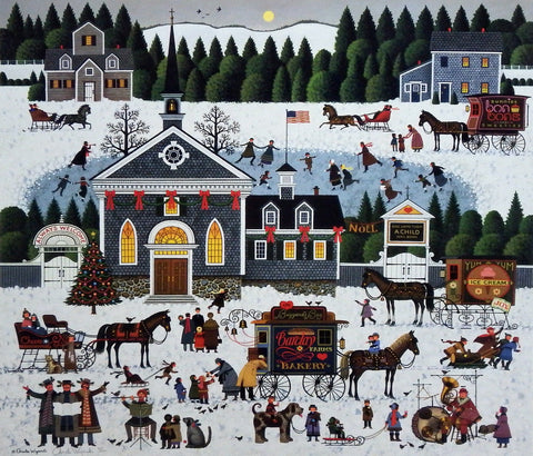 Charles Wysocki Small Town Christmas Church Print