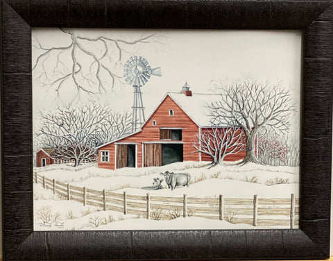 Cindy Jacobs Winter Barn with Windmill Art Print-Framed 19 x 15