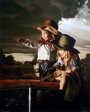 Bob Byerley Children's Art Print Cowgirls playing sheriff
