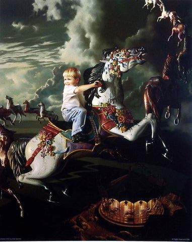 Bob Byerley Children's Print boy riding carousel horse