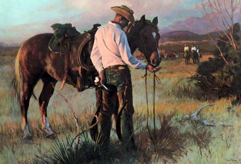 Tom Ryan" Sharing a Apple” Western Cowboy Print  21 x 14.5