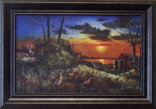 Jim Hansel "Sharing the Bounty" Pheasant and Deer Art Print Decorator-Framed 14.5x10.25