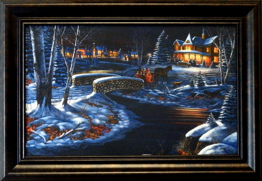 Jim Hansel Over the River Holiday Sleigh Ride Print Decorator framed 14.5x10.25