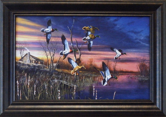 Jim Hansel Final Approach Mallard Duck Art Print Framed Decorator 14.5x10.25