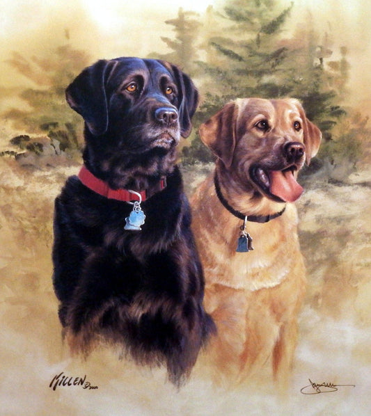 Killen A Good Pair Black and Yellow Labradors-Signed