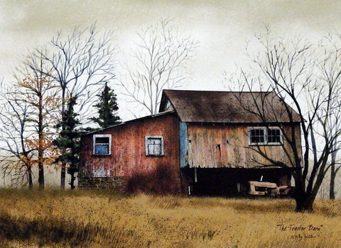 Billy Jacobs rustic tractor old red barn farm print 16x12