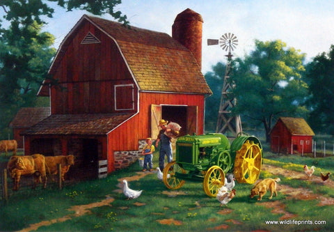 Charles Freitag John Deere Print Little Boy Playing Farmer