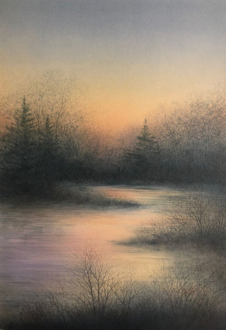 Arnold Alaniz Signed AP Evening Solitude Fir Landscape Scene 14 x 20