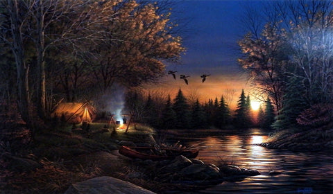 Terry Redlin Tent Camping and Canoeing Print EVENING SOLITUDE