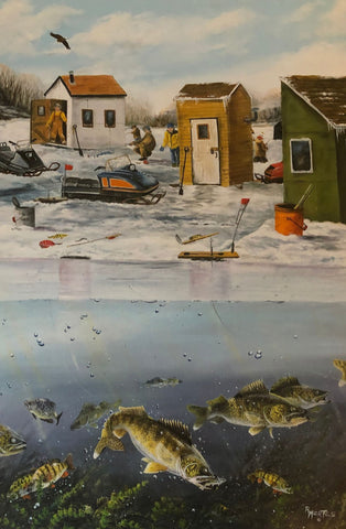 Ray Mertes Fishing Frenzy Ice House Art Print 13 x 19.5