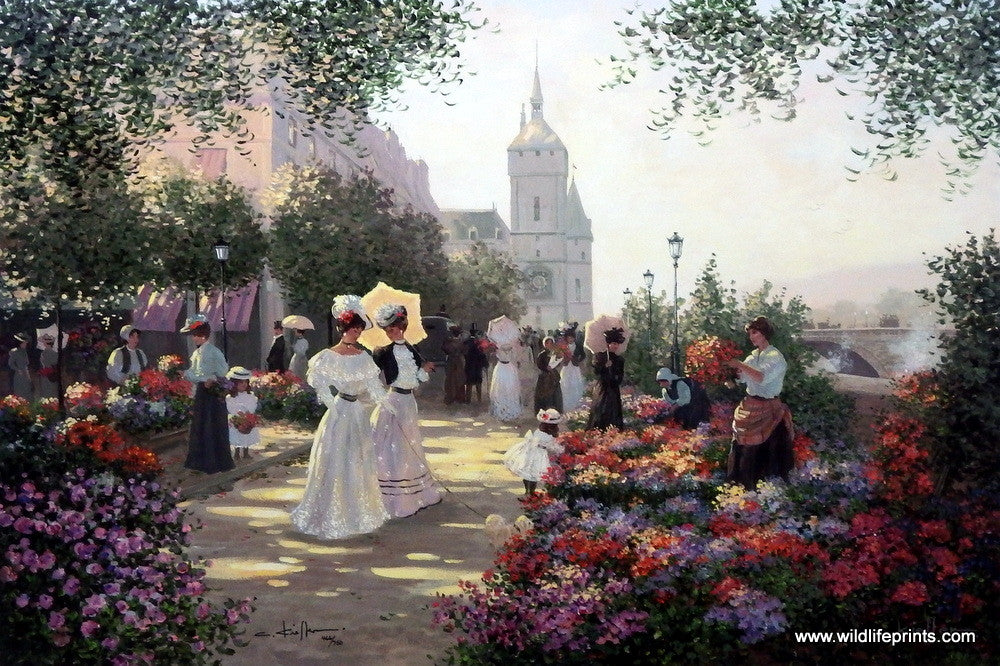 Artist Christa Kieffer Victorian Print Flower Market Along the