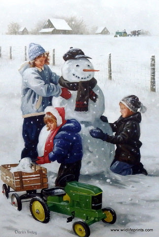Charles Freitag Picture Children Building Snowman FRESH SNOW