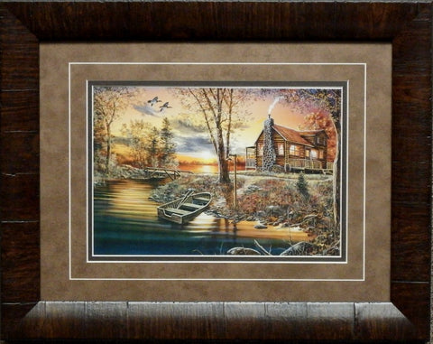 Jim Hansel As Night Falls Cabin Art Print-Framed