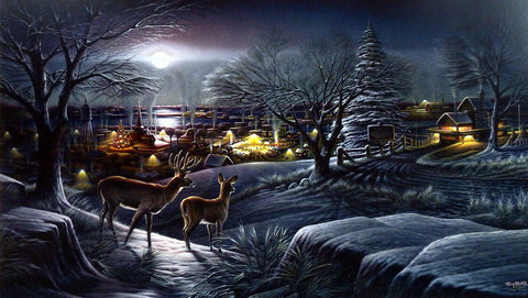 Terry Redlin Christmas Holiday Print HOMETOWN-WHITETAIL DEER