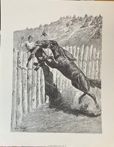 Will James Cowboy on a fence Art Print 11 x 14