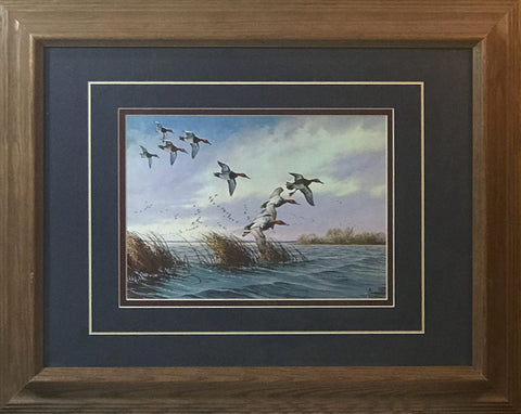 David Maass Ducks Flying Low Framed Art Print