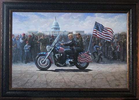 Jon McNaughton MAGA ride Motorcycle Signed Art Print-Framed