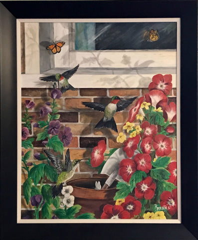 Ray Mertes Hummingbird Heaven Original Painting-Framed  ORIGINAL ARTWORK