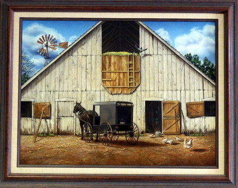 Doug Knutson Original Painting Amish Theme Art MORNING CHORES
