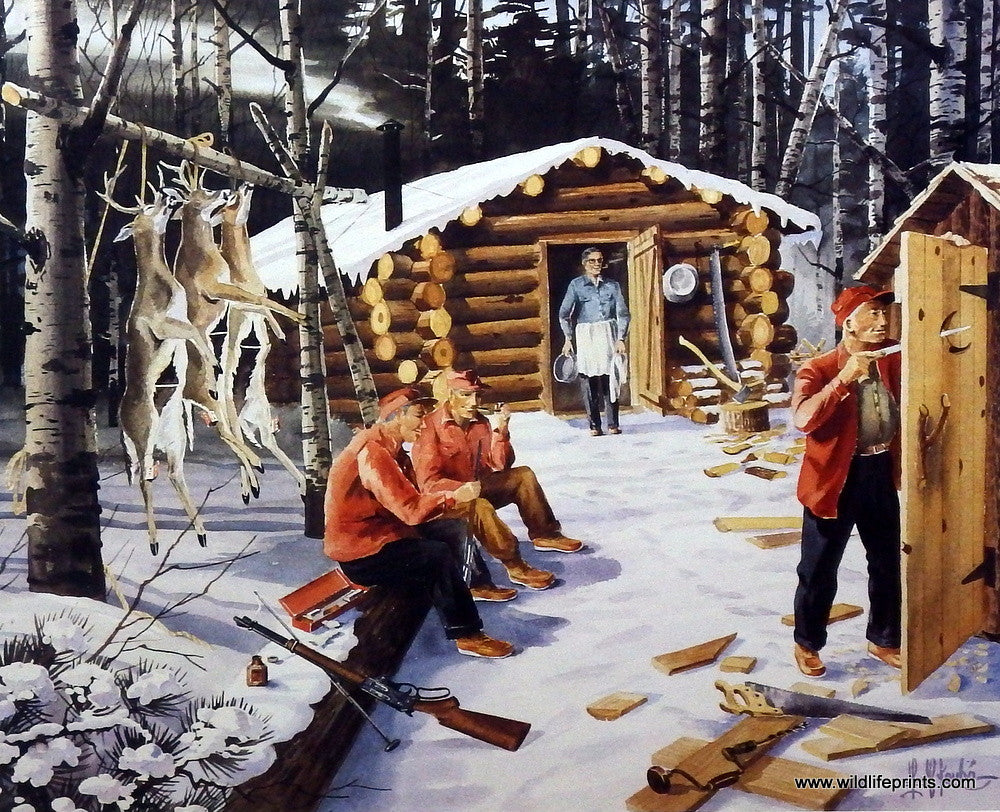 Les Kouba New Plumbing At Deer Camp - 15.25" x 12.5" Signed/Numbered