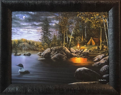 JIm Hansel Northern Solitude Loon Camping Art Print-Framed