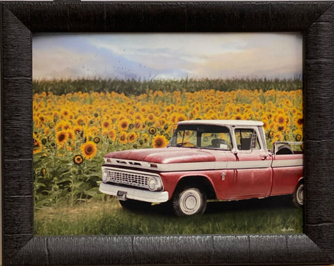 Lori Deiter Old Truck and Sunflowers Art Print-Framed