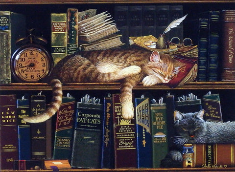 Charles Wysocki Cat in Library Book stacks picture