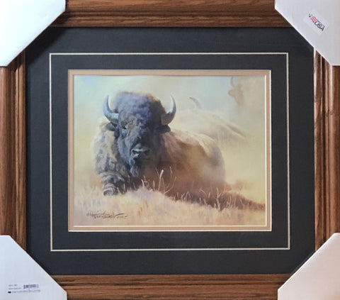 Van Wechel Resting Bison Western Art Print-Framed