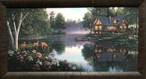 Kim Norlien Sweet Serenity Textured Cabin Lake Print-Framed