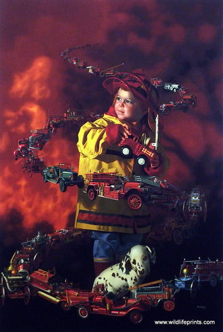 Bob Byerley Children's Print Playing Firefighter with Dalamatian