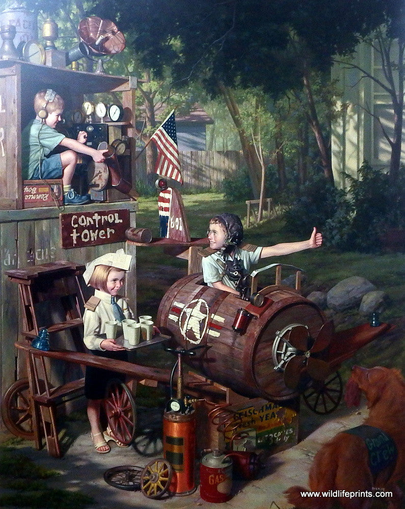 Bob Byerley Children's Print Playing Airplane Pilot
