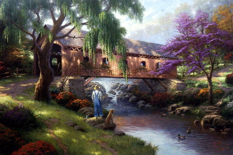 Thomas Kinkade The Old Fishing Hole - 27"x18" Artist Proof