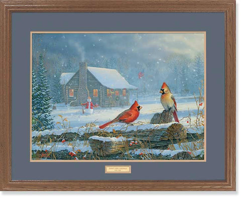 Sam Timm Snowy Cabin Cardinal Print-Framed 31 x 25