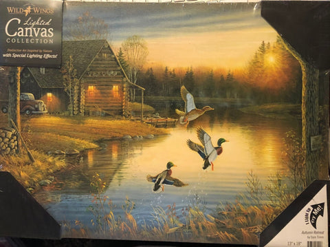 Sam Timm Autumn Retreat Cabin Duck Lighted Canvas Art Print