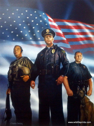 Charles Freitag Patriotic Picture with K-9 and law enforcement
