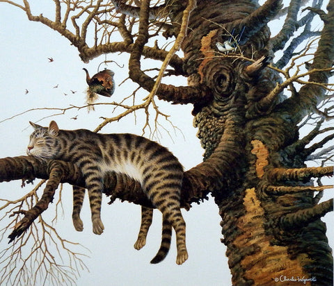 Charles Wysocki Tired Cat in Tree Picture  
