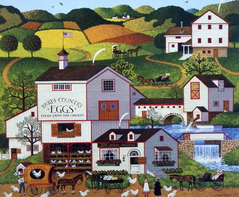 Charles Wysocki Primitive Americana Picture Chicken Egg Farm