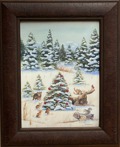 Pam Britton Woodland Friends Christmas Animal Art Print-Framed 17.5 x 21.5