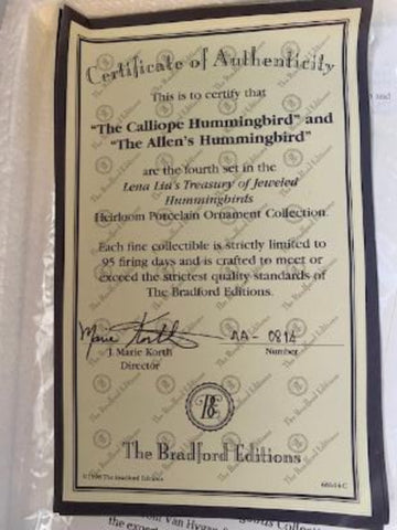 Lena Liu 2 sets Hummingbird Ornaments Bradford Editions with cert MIB