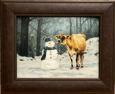 Bonnie Mohr Well Hello There Farm Snowman Cow Art Print-Framed  21.5 x 17.5