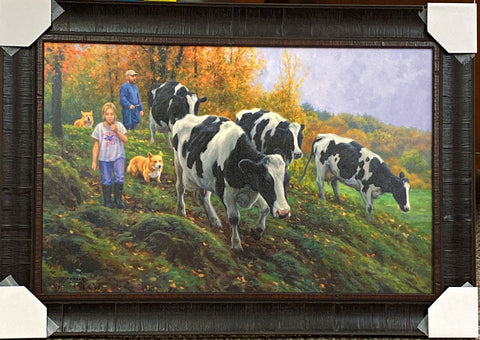 Robert Duncan Corgis and Cows Country Fall Art Print-Framed 34 x 24