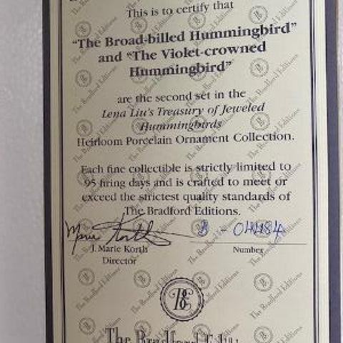Lena Liu 2 sets Hummingbird Ornaments Bradford Editions with cert MIB
