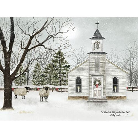 Billy Jacobs I heard the bells on Christmas Day Church and Sheep Art Print - 16 x 12