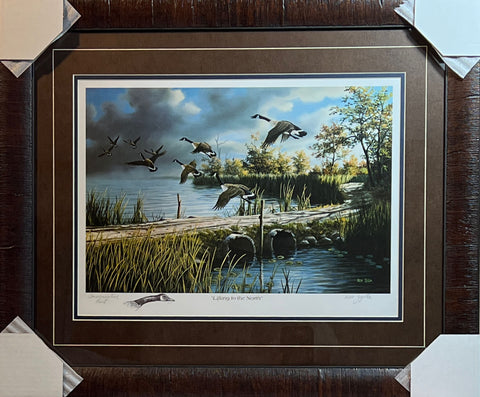Ken Zylla Lifting to the North Canadian goose art Print-Framed 25 x 21