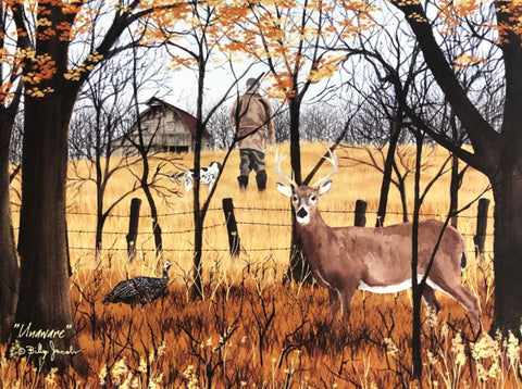 Billy Jacobs Unaware Deer Dog Turkey Country Hunting Art Print 16 x 12