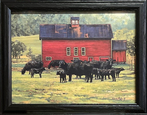 Bonnie Mohr By the Red Barn Black Cow Art Print-Framed 18.5 x 14.5