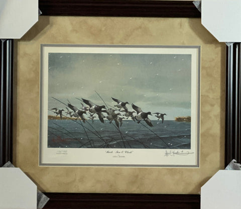 Les Kouba Mark 10 Oclock S/N Bluebill Hunting Print-Framed