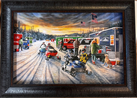 Kevin Daniel Ice Castle Daze Snowmobile Ice fishing Art Print-Framed 22 x 16