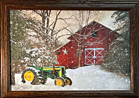 Lori Deiter Winter at the Barn tractor Farm Art Print-Framed 20.5 x 14.5