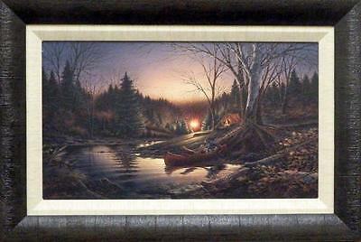 Terry Redlin "Morning Solitude" Camping Canoe Encore Textured Print Framed 23 x 16